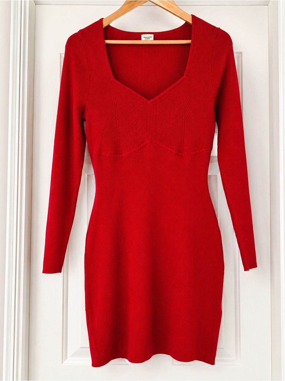 Abercrombie & Fitch Long Sleeve Corset Mini Sweater Dress Bodycon Silhouette Red